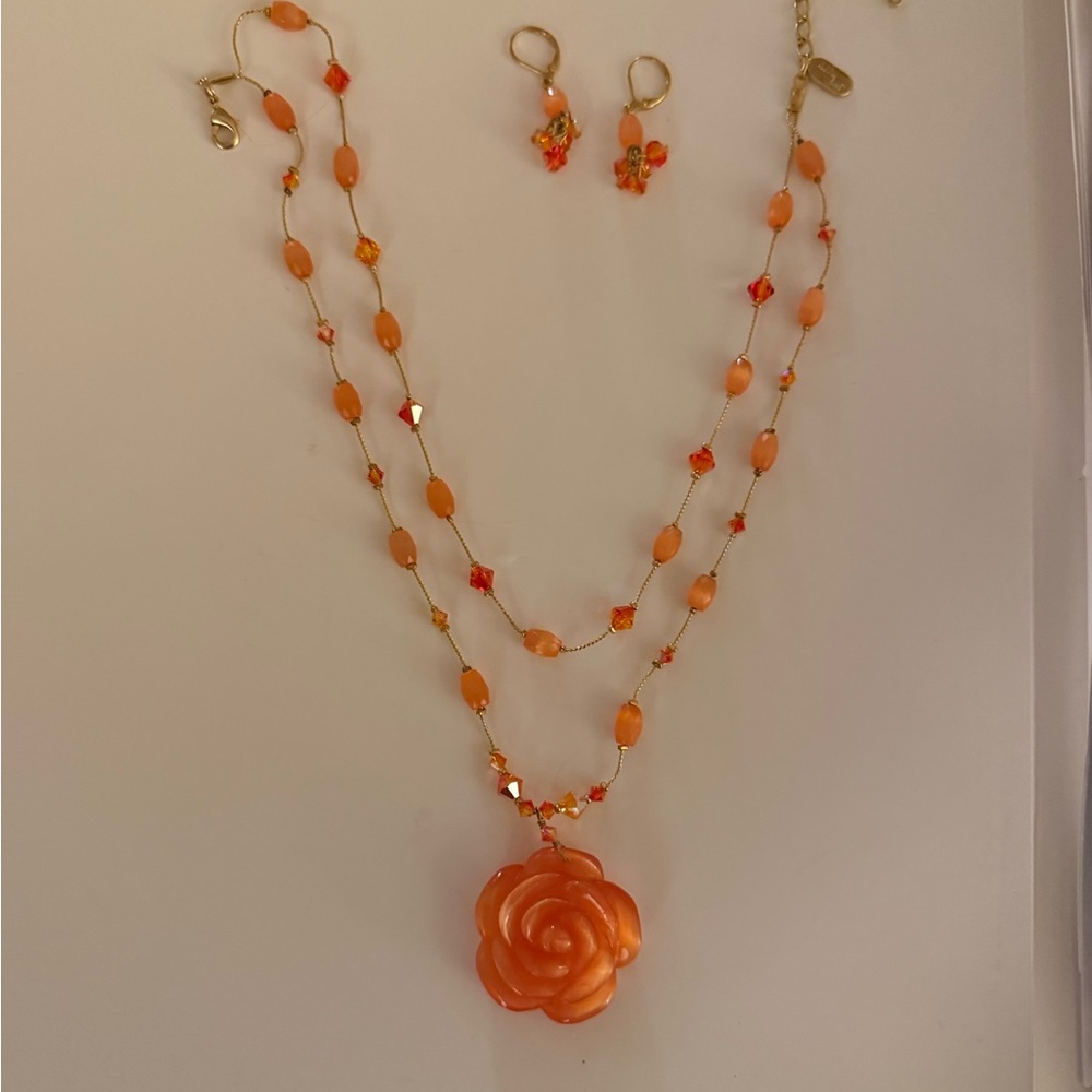 Swarovski Vibrant Orange Rose Necklace Set